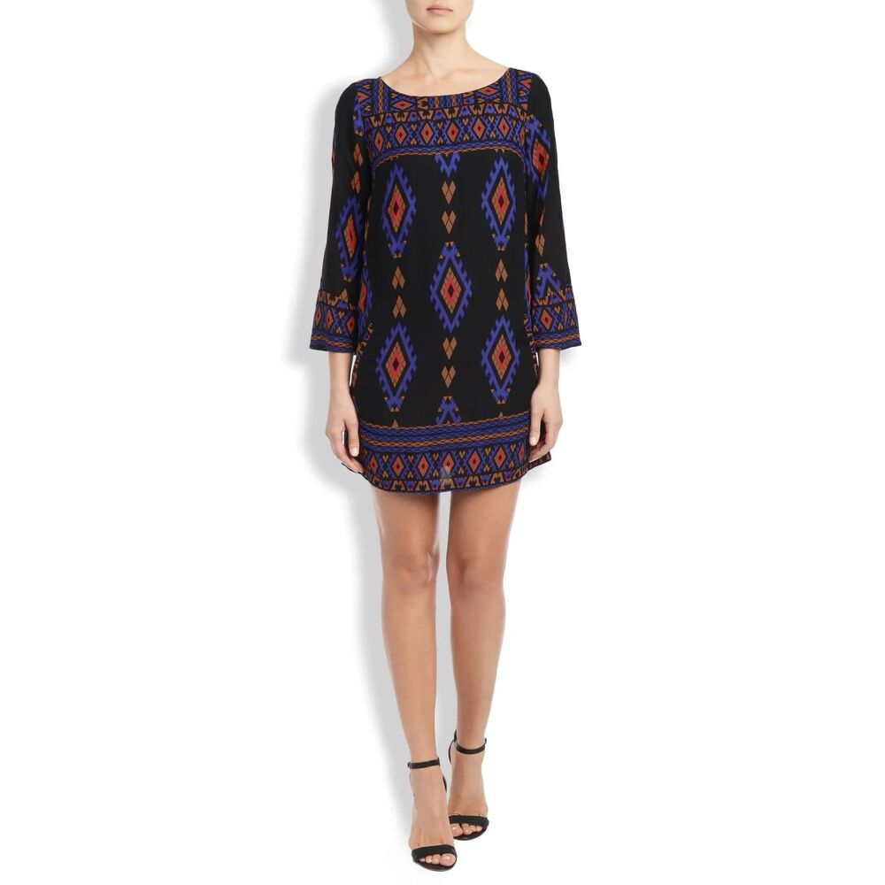 Lucky Brand Southwest Style Boho Long Sleeve Shift Mini Dress Sz M